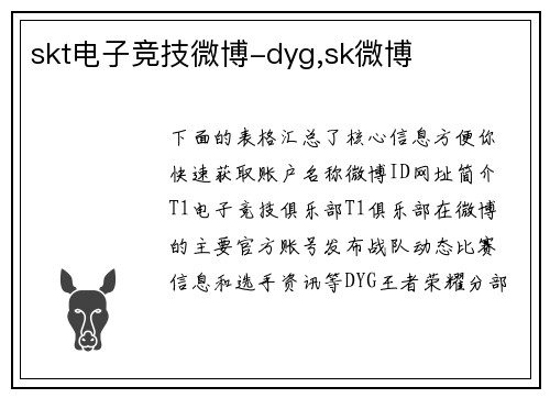 skt电子竞技微博-dyg,sk微博
